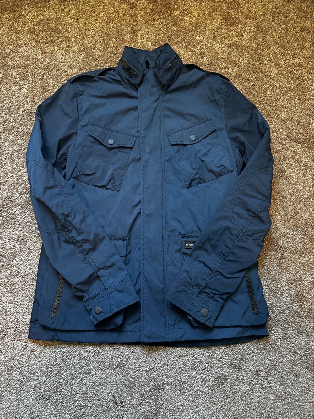 Superdry Womens Sz L Blue Utility Military Field Coat Full Zip Fleece Lined Warm